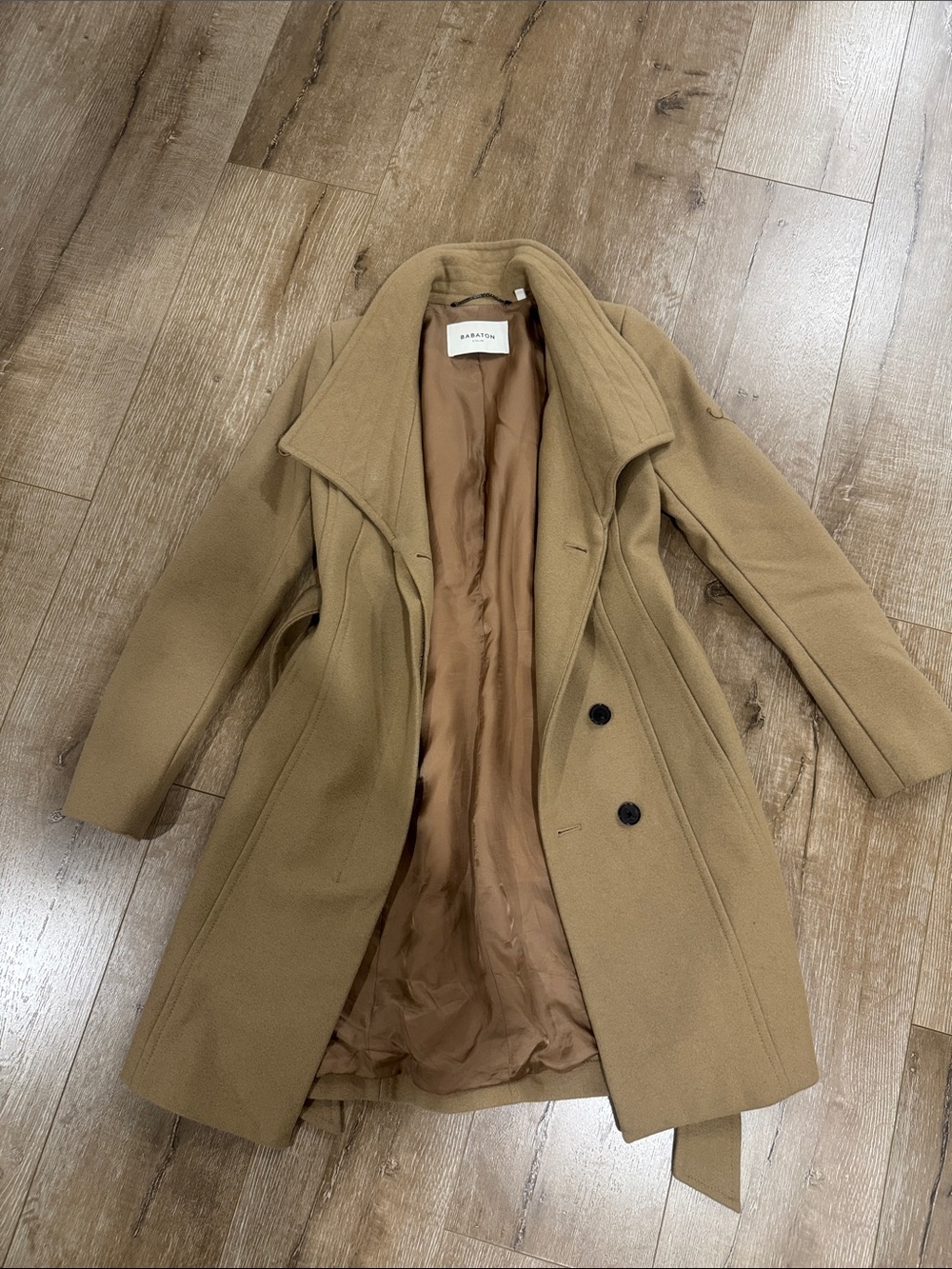 Babaton Camel Wool-Blend Trench Coat with Belt
